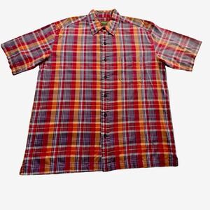 Eddie Bauer Button Up Shirt Plaid‎ Blue/Red Short Sleeve Straight Hem Tall XL